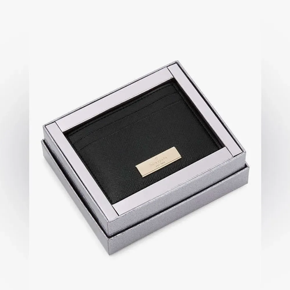 New! Kate Spade Kenzie Black Saffiano Boxed Small Cardholder NWT MSRP $99
